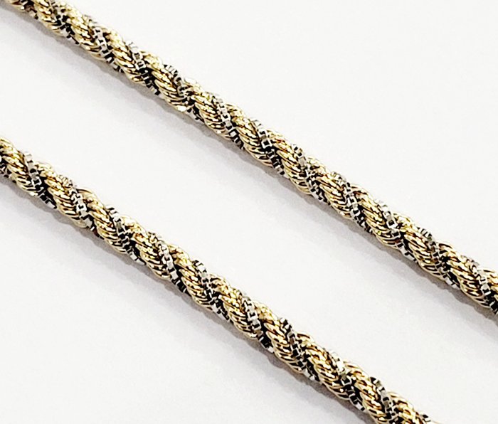 Collana maglia funetta bicolore pendente Cuore in Oro Giallo e Oro Bianco 18 kt -750