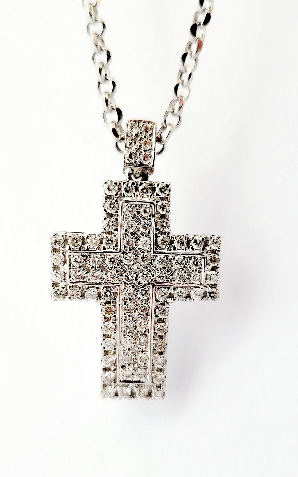 Collana pendente croce Astralia Diamanti 1,15 ct Oro Bianco 18kt-750 Certificato GEM-TECH
