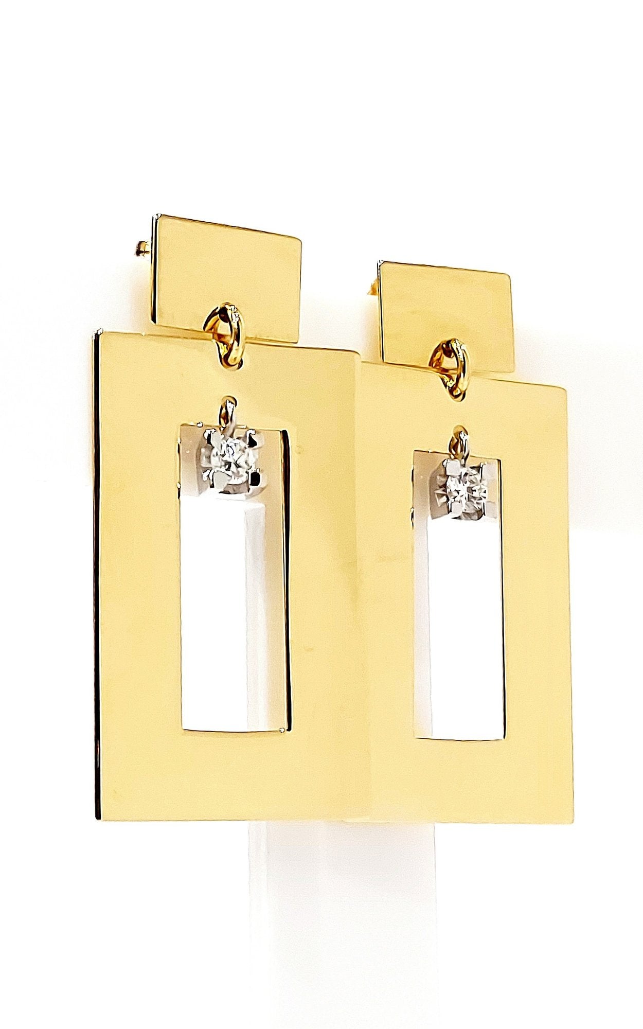 Orecchini geometrici Astralia Oro Giallo e Oro Bianco con Diamanti 0,20 ct 18 kt (750)