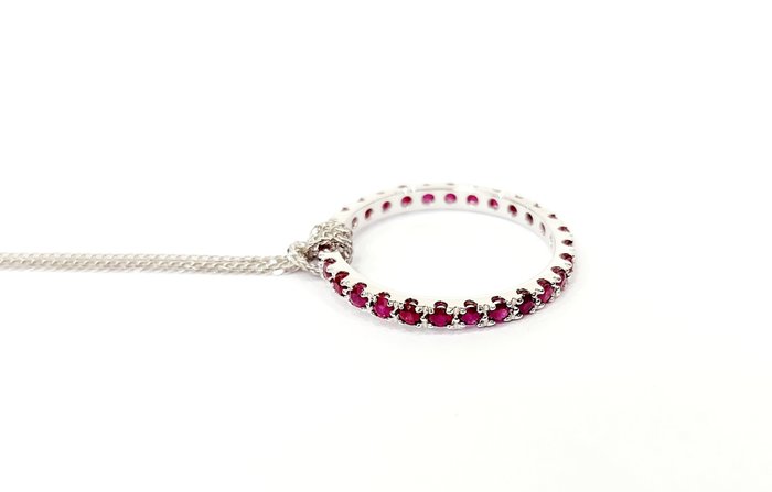Collana pendente anello veretta eternity Rubini 1,40 ct Oro Bianco 18kt -750