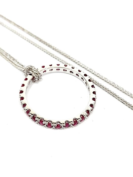Collana pendente anello veretta eternity Rubini 1,40 ct Oro Bianco 18kt -750