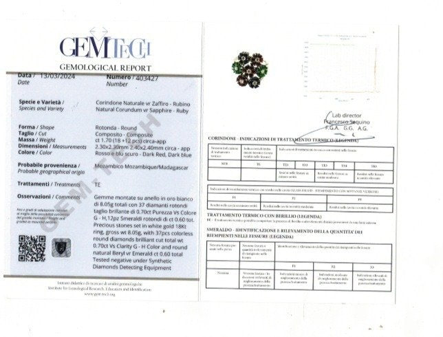 Anello Astralia collezione "Sanremo" con Diamanti 0,90 ct e Gemme preziose 3,33 ct in oro bianco 18 kt (750)