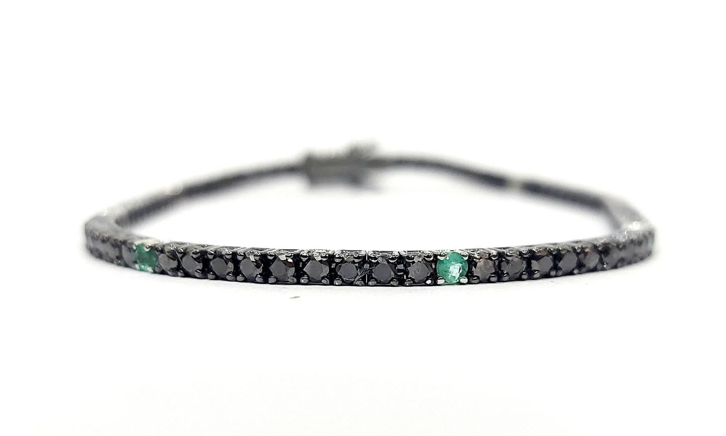 Bracciale Tennis Astralia in Oro Bianco e Oro Brunito con Smeraldi 0,31 ct e Diamanti neri 3,42 ct 18 kt (750)