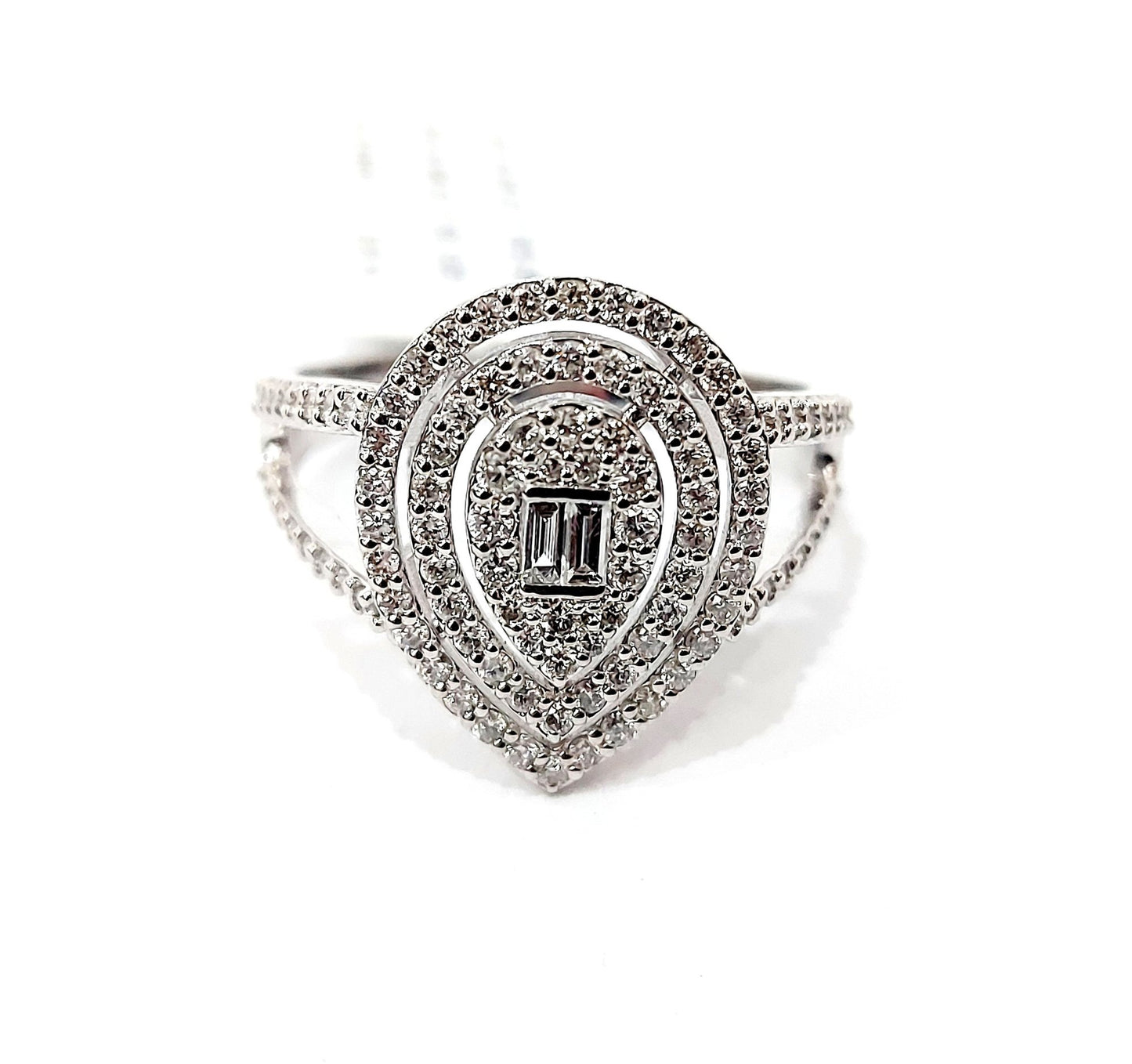 Anello Astralia a goccia in Oro Bianco con Diamanti Baguette 0,10 ct e Brillante 0,72 ct 18kt (750)