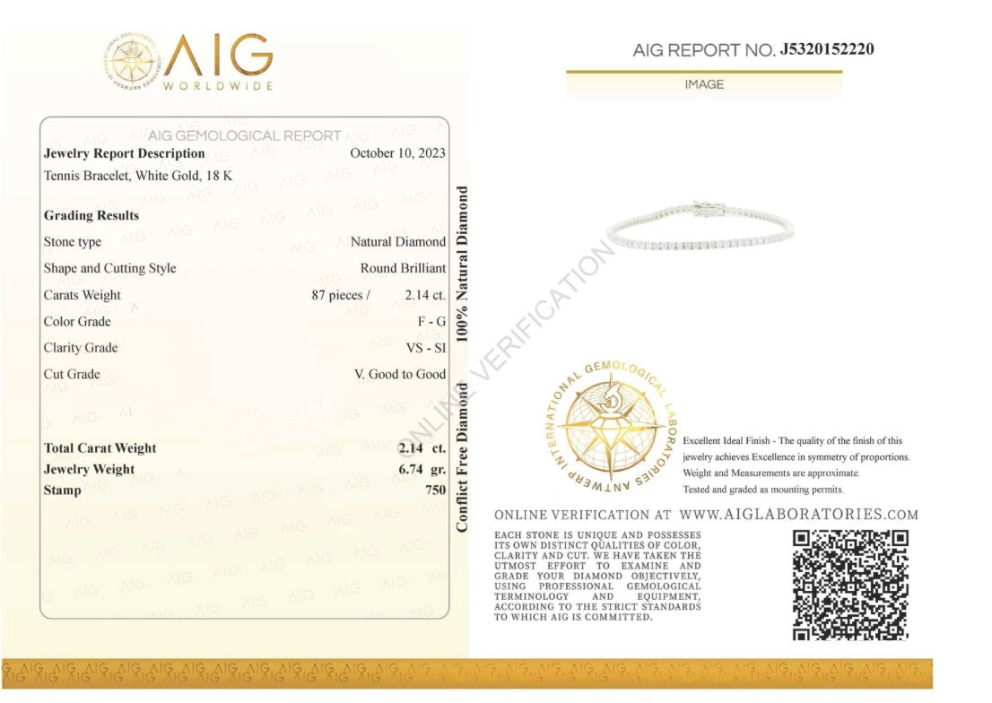 Bracciale tennis Astralia con Diamanti 2,14 ct in Oro Bianco 18 kt