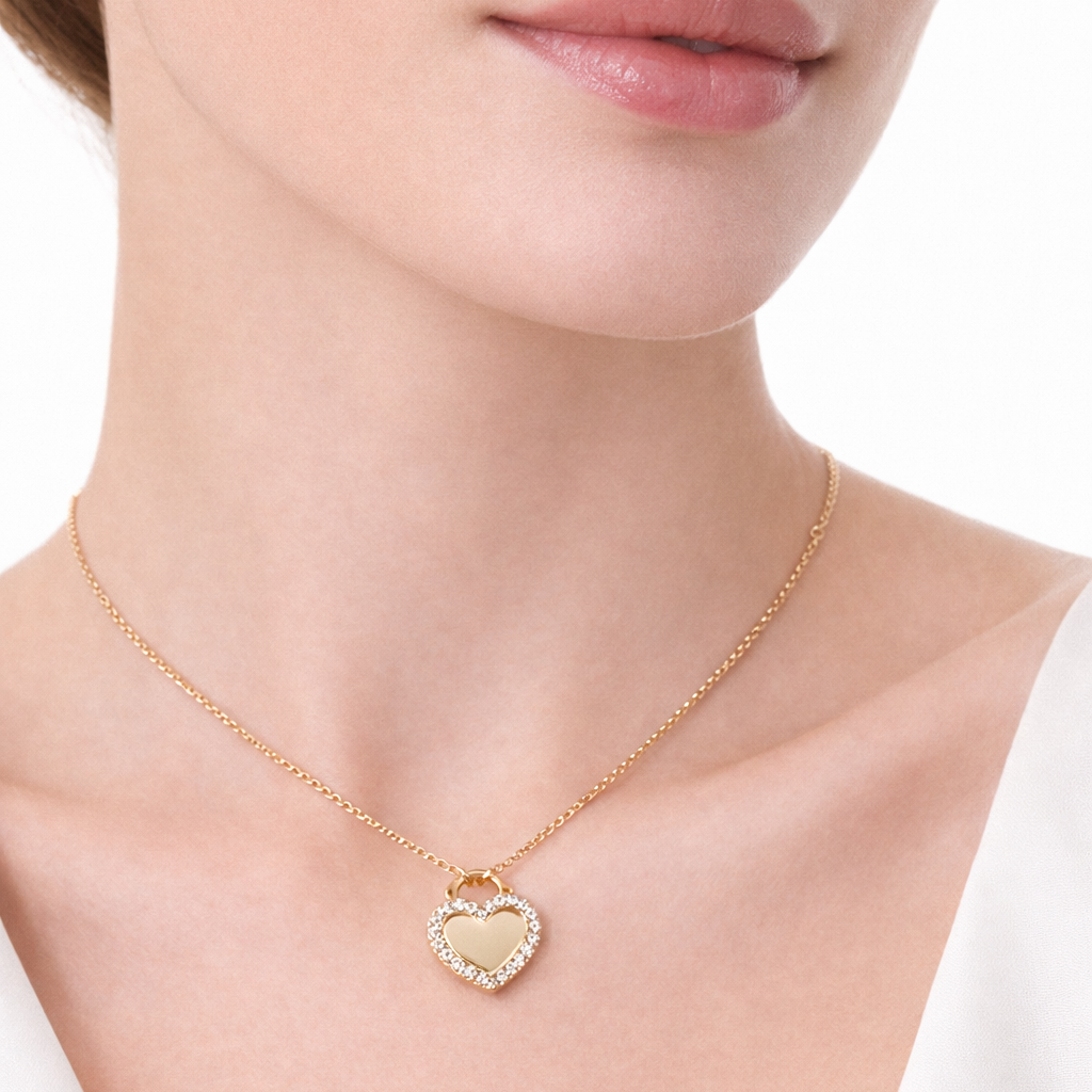 Collana cuore con zirconi in oro giallo 18kt (750) - 2.80gr - Oreficeria