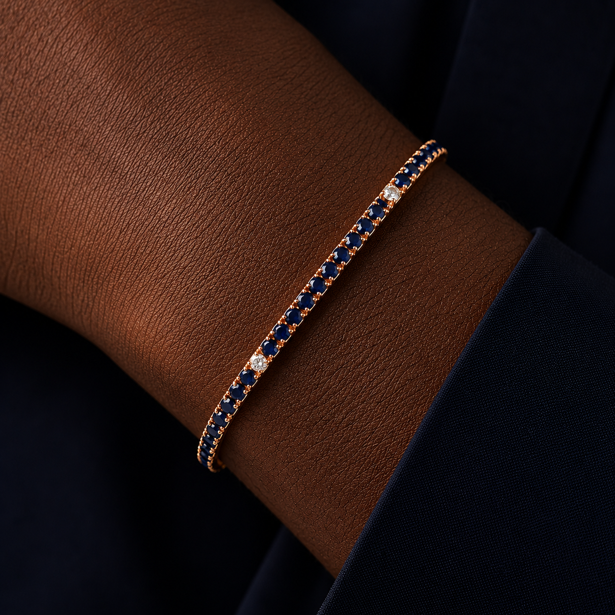Bracciale Tennis con diamanti ct 0,27 e zaffiri blu ct 4,54 in oro rosa 18kt (750)