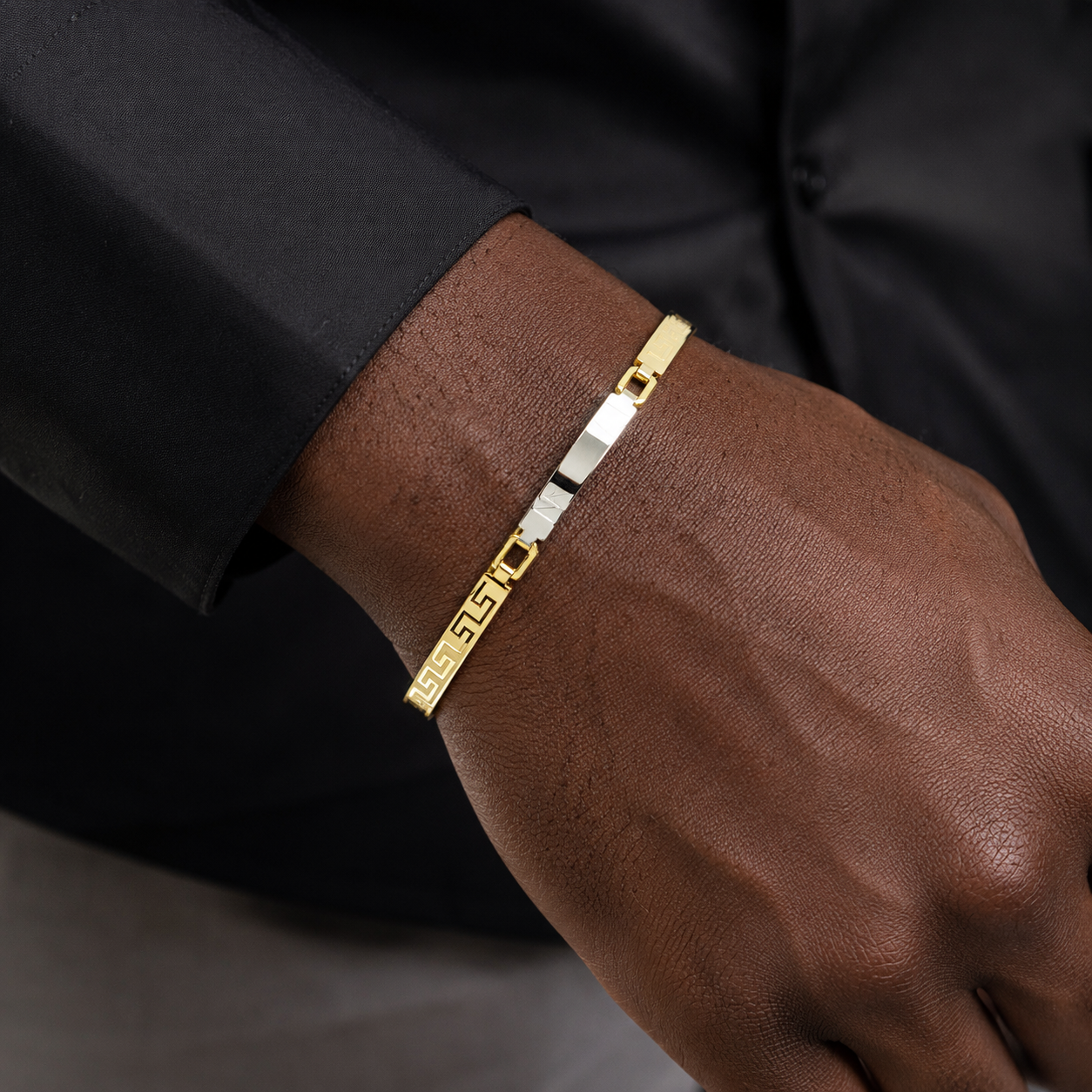 Bracciale piastre con greca in oro giallo e bianco 18kt (750) - 7 gr - Oreficeria