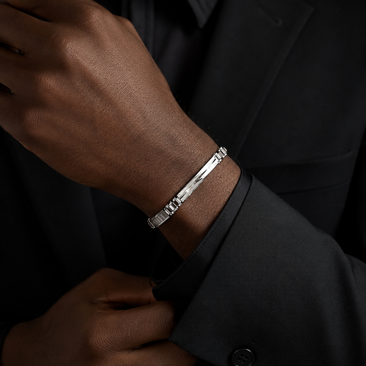Bracciale piastre rettangolari lucide e satinate in oro bianco 18kt (750) - 8.20 gr - Oreficeria