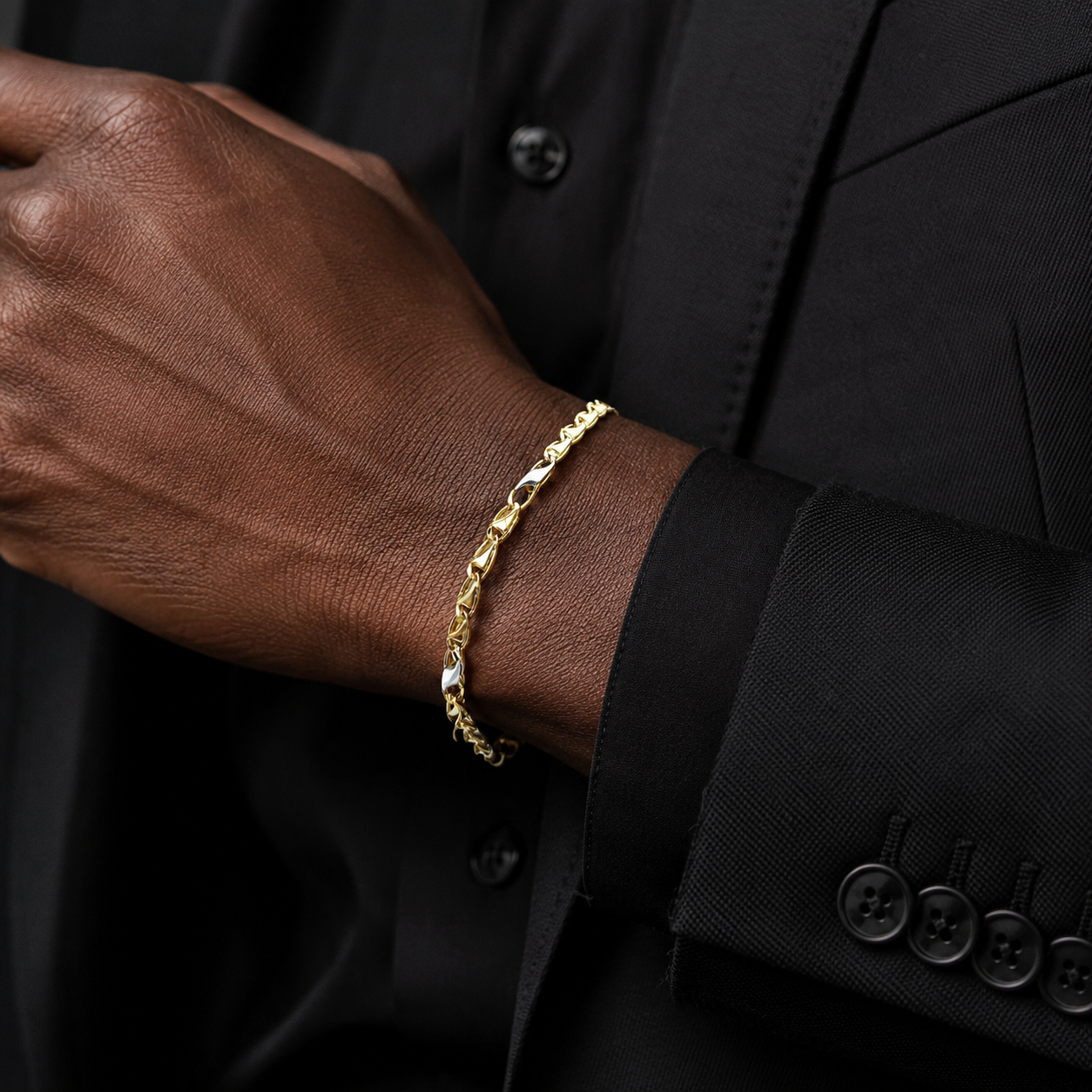 Bracciale maglia piatta oro giallo e bianco 18kt (750) - 3.55gr - Oreficeria
