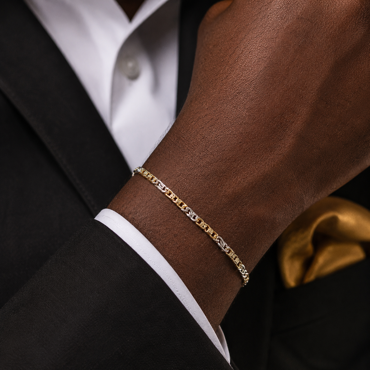 Bracciale intrecciato catena piatta in oro giallo e bianco 18kt (750) - 5.10 gr - Oreficeria