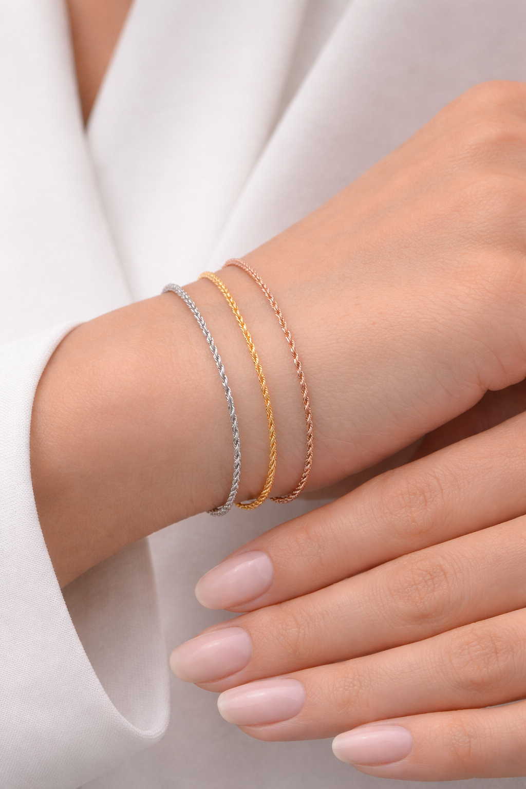 Bracciali funetta in oro bianco, giallo e rosa 18Kt (750) - 4.40gr - Oreficeria