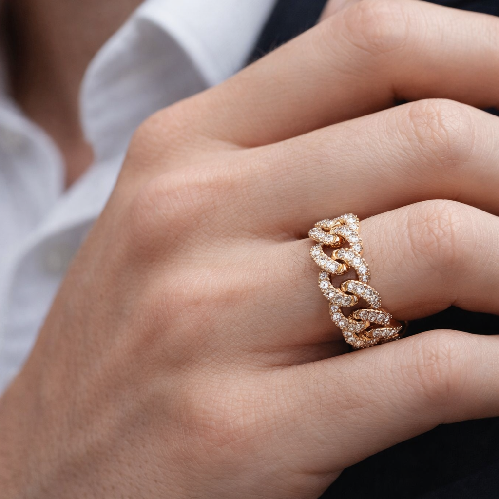 Anello groumette semirigido lavorato con diamanti ct 0,60 in oro rosa 18kt (750)