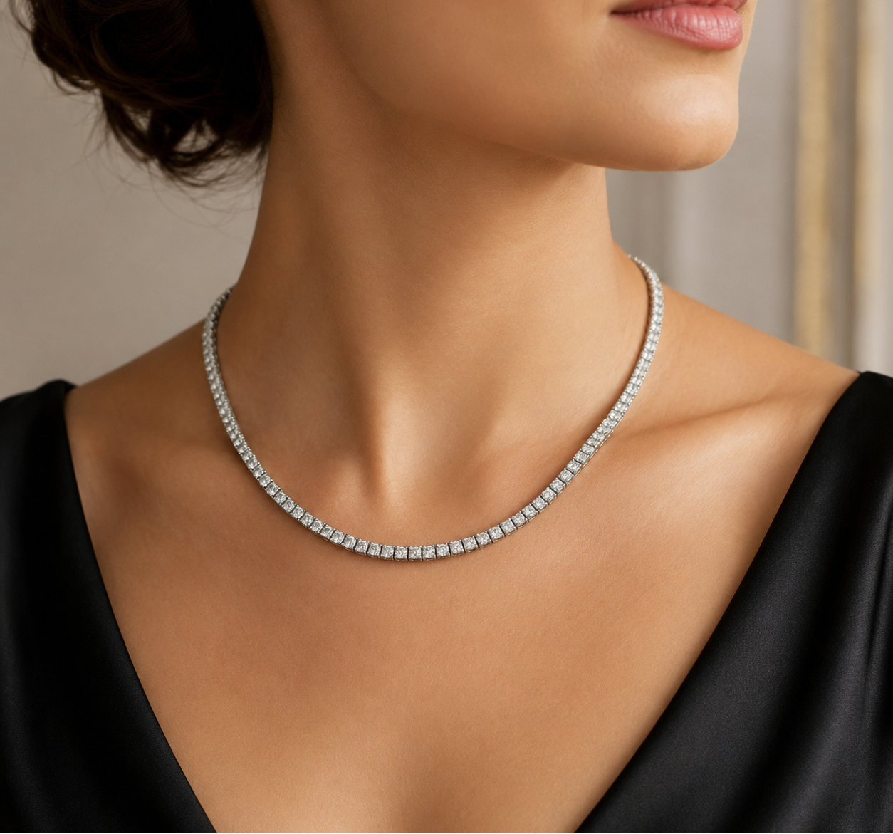 Collana Astralia modello tennis con diamanti ct 8,69 in oro bianco 18Kt (750)