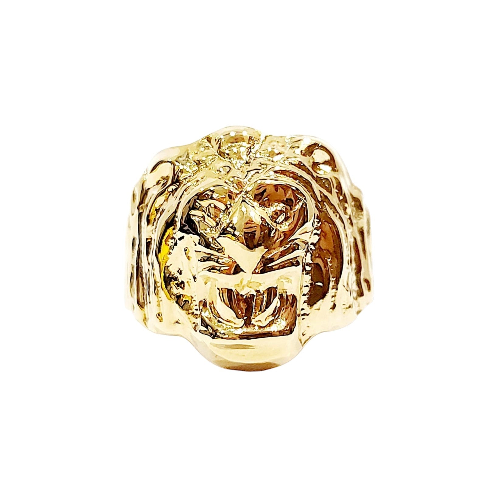 Anello Uomo Testa Di Leone Dorato Con Corona Di Strass – Gioiello Vichingo Celtico