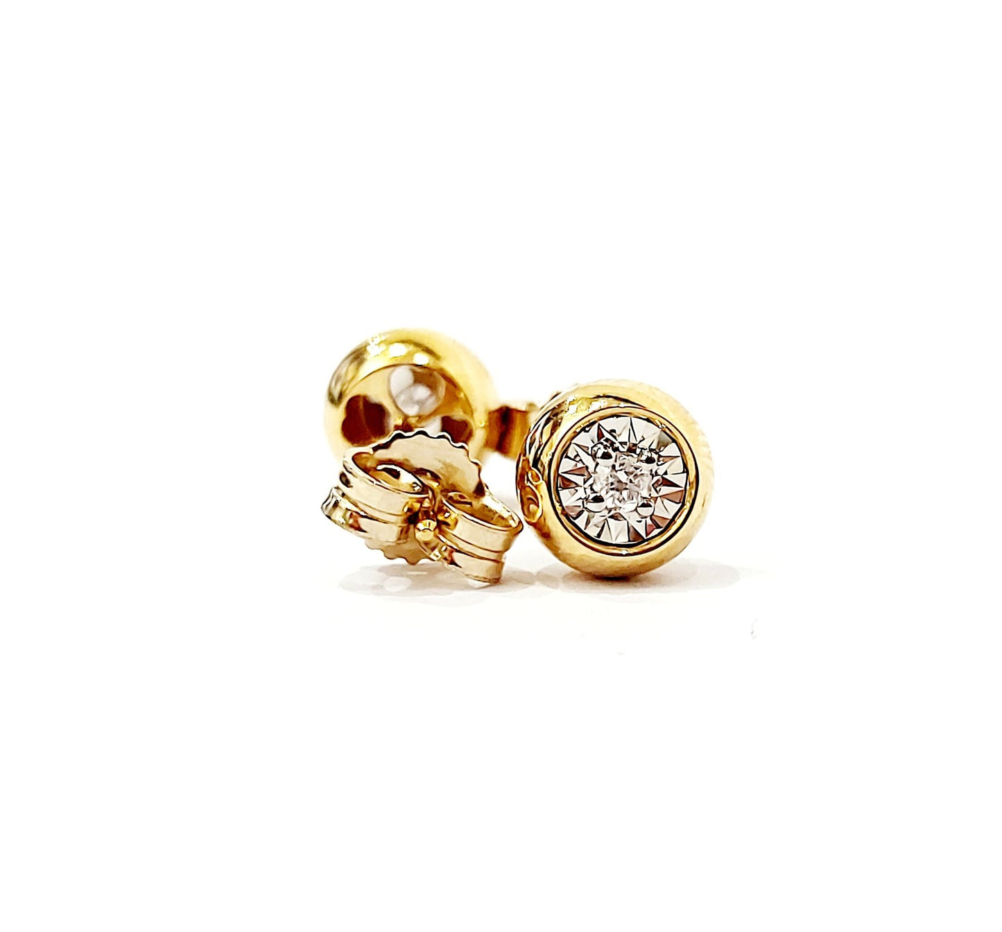 Orecchini punto luce specchiati con Diamanti 0,13 ct in Oro Bianco e Oro Giallo 18 kt (750)