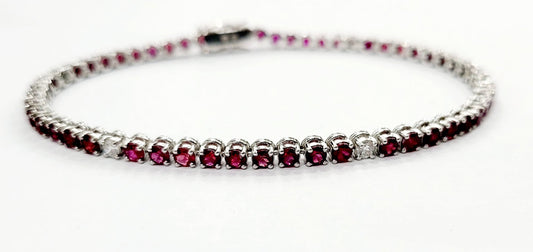 Bracciale Tennis a filo Tondo Astralia in Oro Bianco con Diamanti 0,50 ct e Rubino 7,23 ct 18 kt (750)