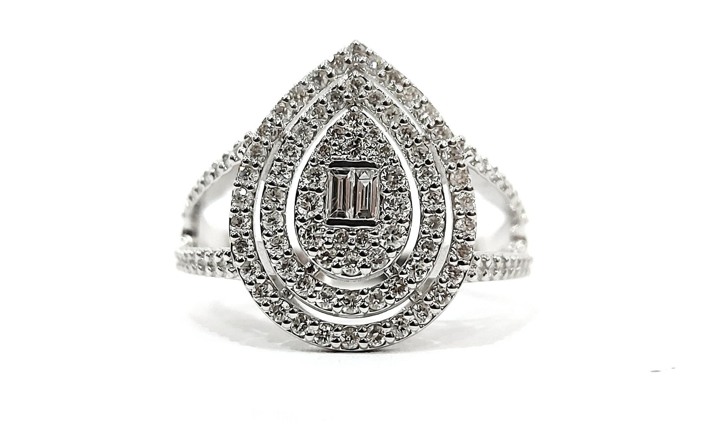 Anello Astralia a goccia in Oro Bianco con Diamanti Baguette 0,10 ct e Brillante 0,72 ct 18kt (750)