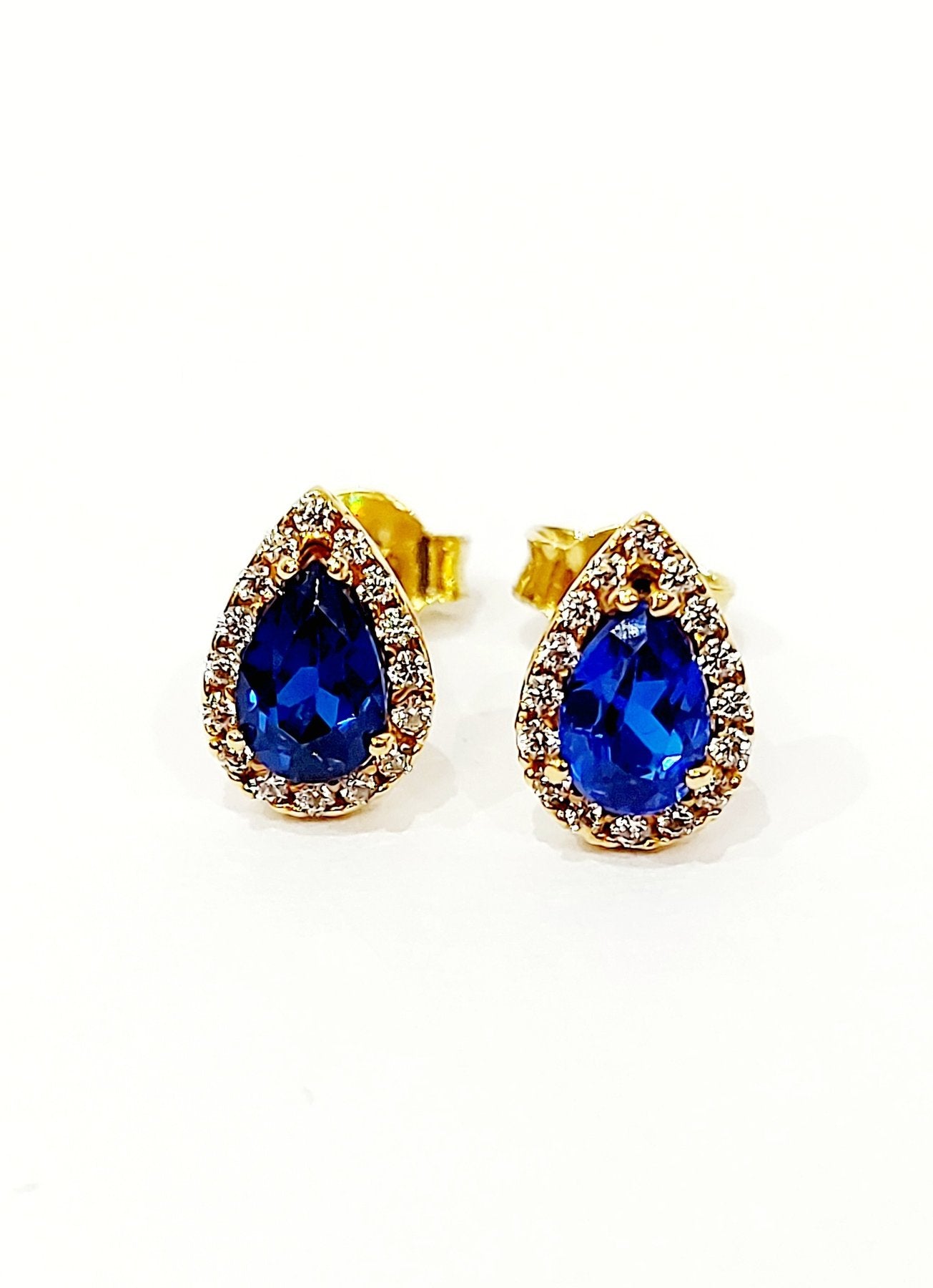 Orecchini fantasia Zaffiri blu goccia 0,90 ct e Diamanti ct 0,64 in Oro Giallo 18 kt -750