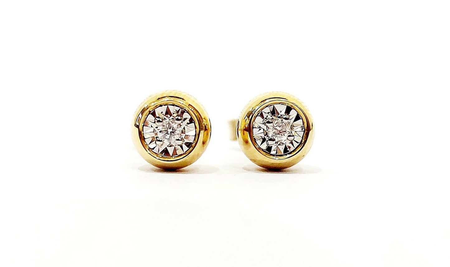 Orecchini punto luce specchiati con Diamanti 0,13 ct in Oro Bianco e Oro Giallo 18 kt (750)