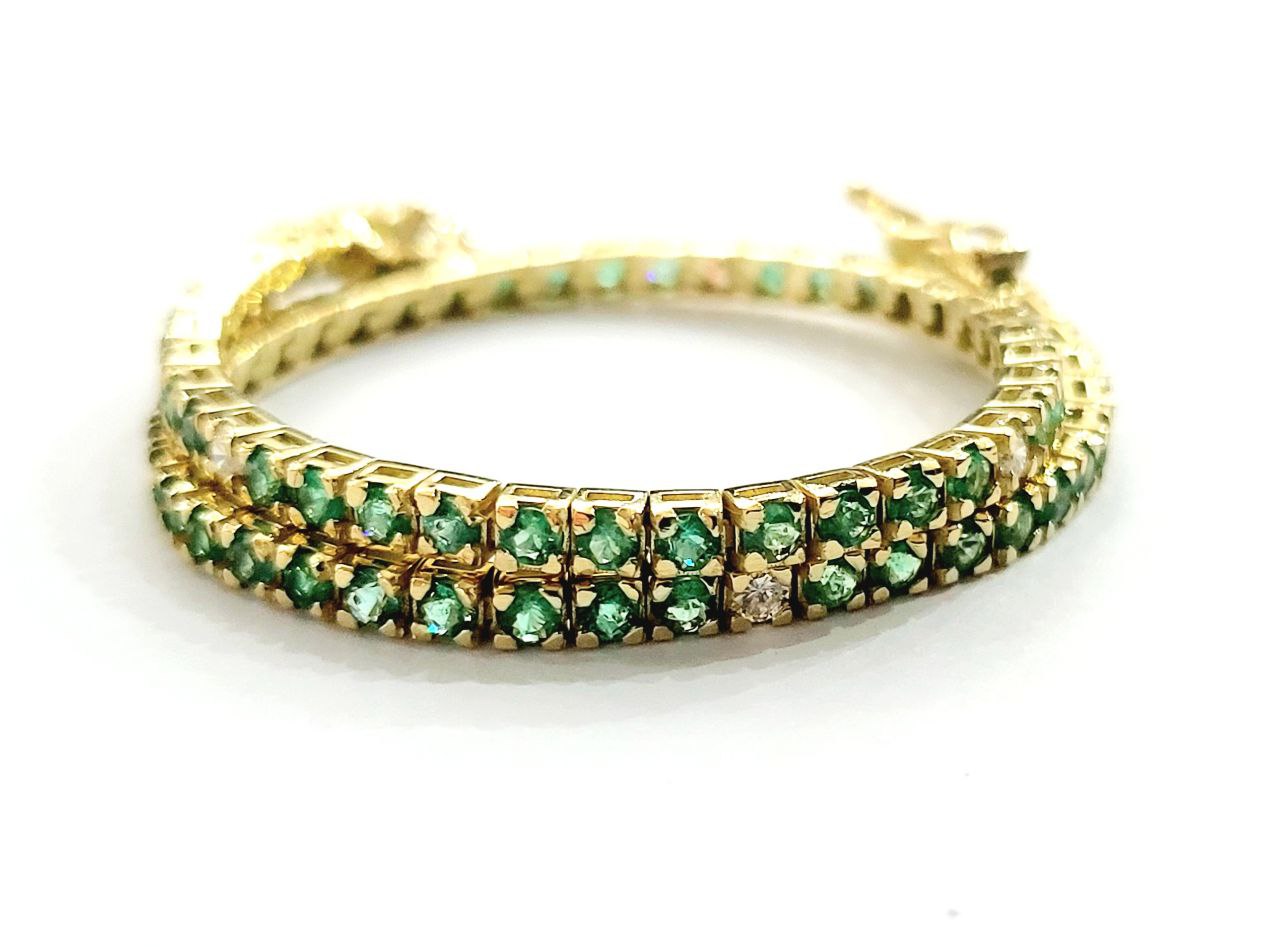 Bracciale Tennis Astralia in Oro Giallo con Smeraldi 3,35 ct e Diamanti 0,22 ct 18 kt (750)