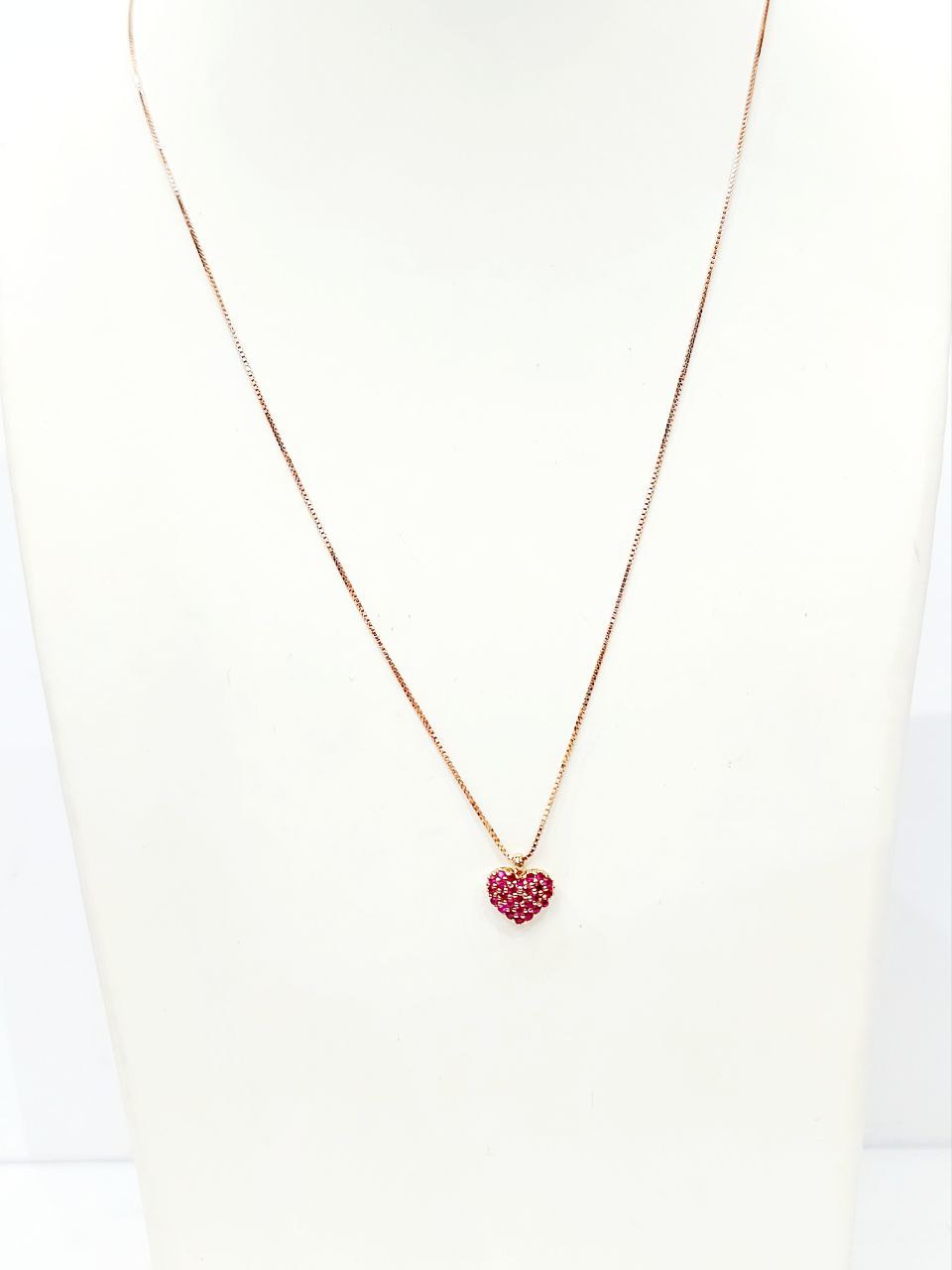 Collana e pendente cuore con Rubini 0,45 ct in Oro Rosa 18 Kt (750)