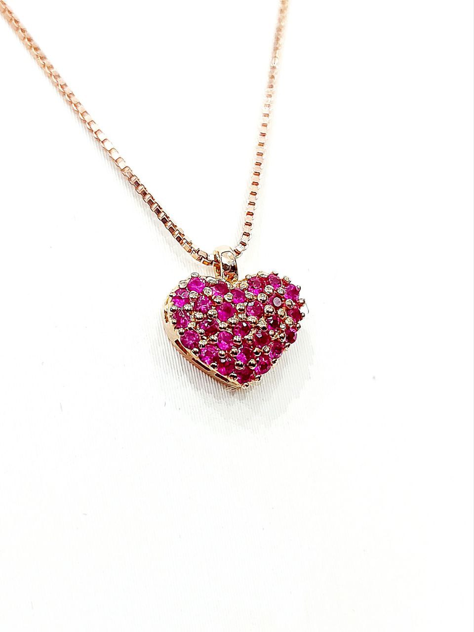 Collana e pendente cuore con Rubini 0,45 ct in Oro Rosa 18 Kt (750)