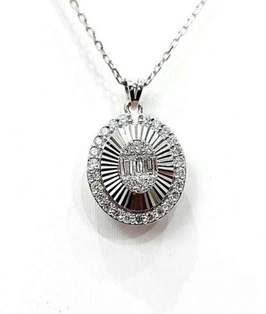 Collana pendente ovale specchiato Astralia Oro Bianco 18kt-750 Diamanti taglio baguette e brillante ct 0,41