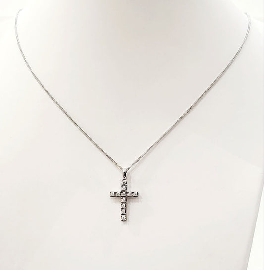 Collana  pendente Croce Oro Bianco 18kt -750 Diamanti ct 0,30 Unisex