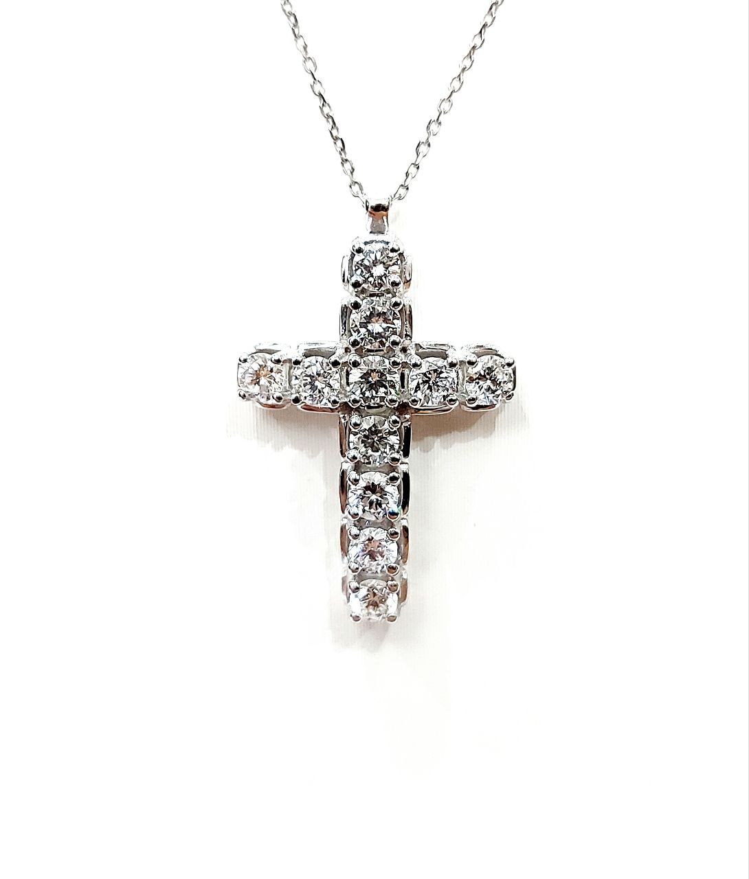 Collana pendente Croce Oro Bianco 18kt-750 Diamantict 1,00