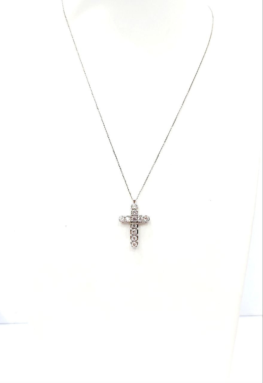 Collana pendente Croce Oro Bianco 18kt-750 Diamantict 1,00