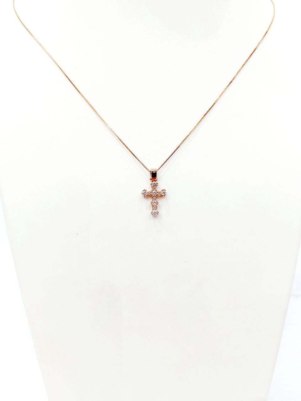 Collana pendente Croce Oro Rosa Diamanti 0,43 ct 18kt-750