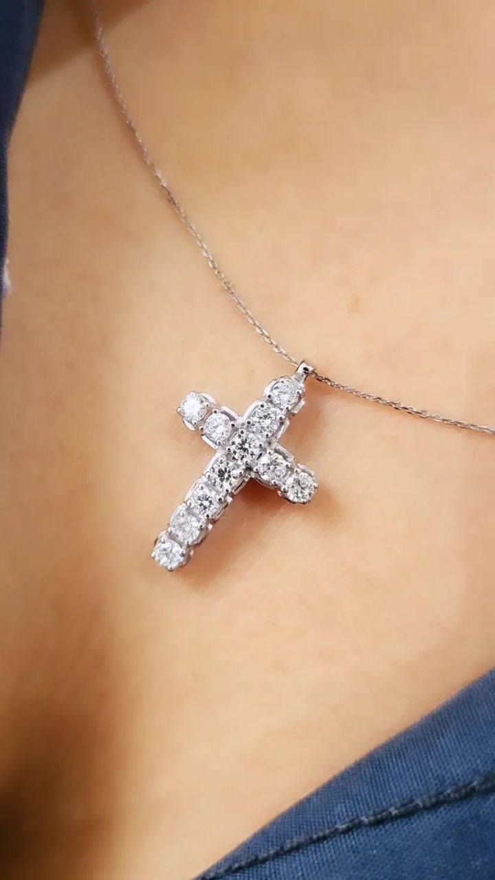 Collana pendente Croce Oro Bianco 18kt-750 Diamantict 1,00