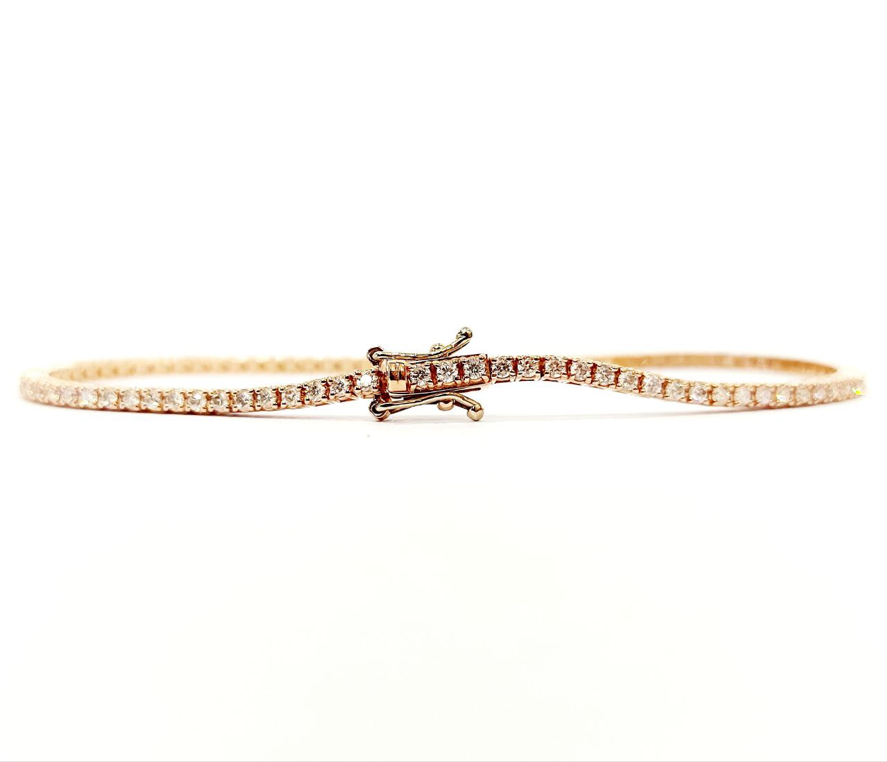 Bracciale Tennis a filo in Oro Rosa con Diamanti 1,90 ct con certificazione gemmologica 18kt (750)