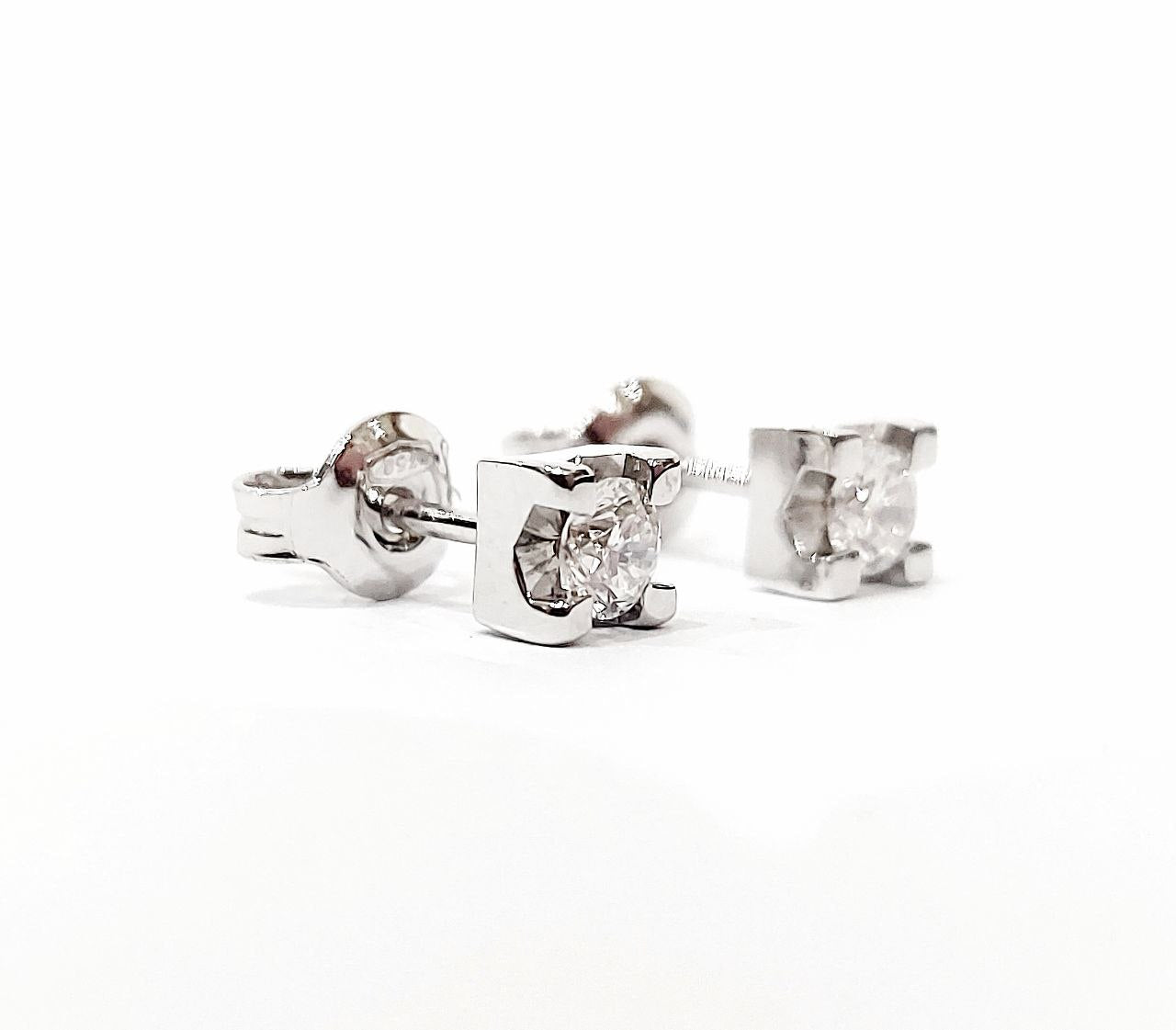 Orecchini punto luce tornito con Diamanti 0,50 ct in Oro Bianco 18 kt (750)