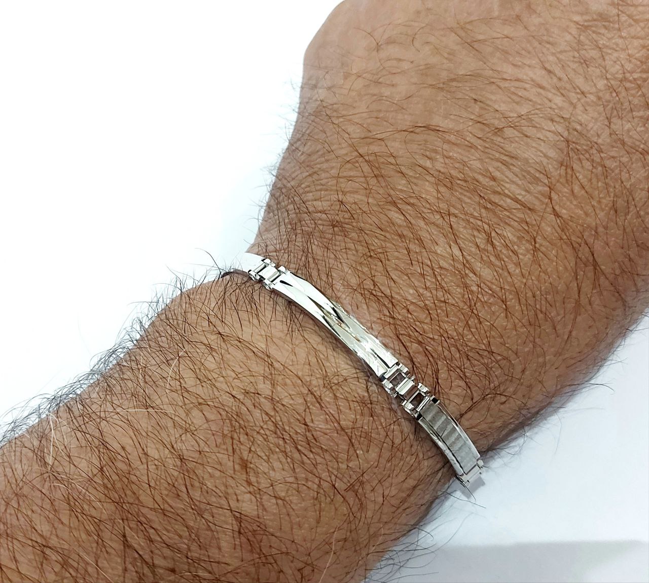 Bracciale Oro bianco 18 kt (750) piastre rettangolari lavorate - Oreficeria