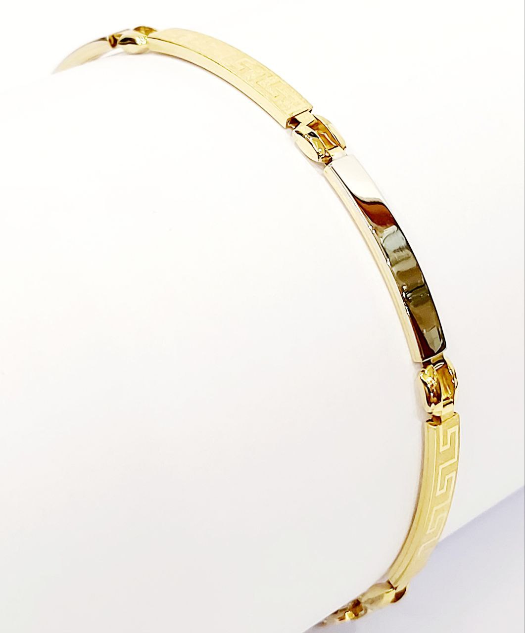 Bracciale Oro bianco e Oro Giallo 18 kt (750) targhette con greca lavorate - Oreficeria