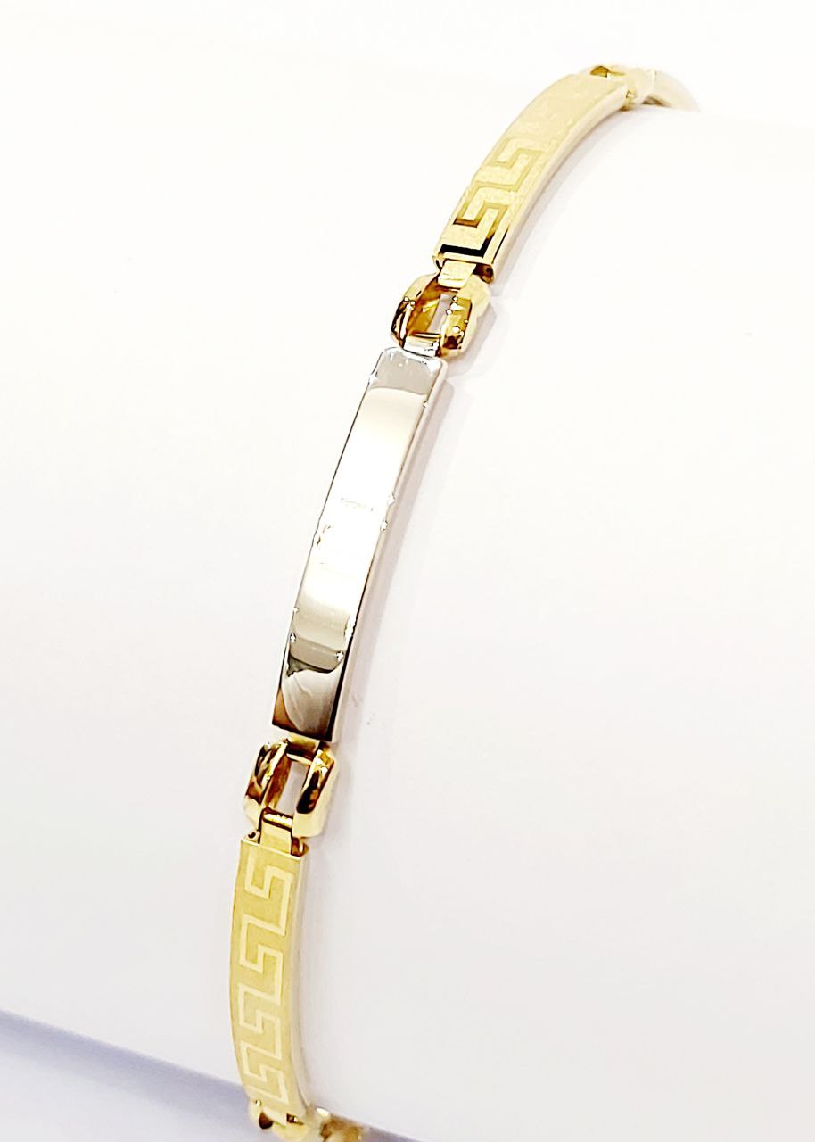 Bracciale Oro bianco e Oro Giallo 18 kt (750) targhette con greca lavorate - Oreficeria