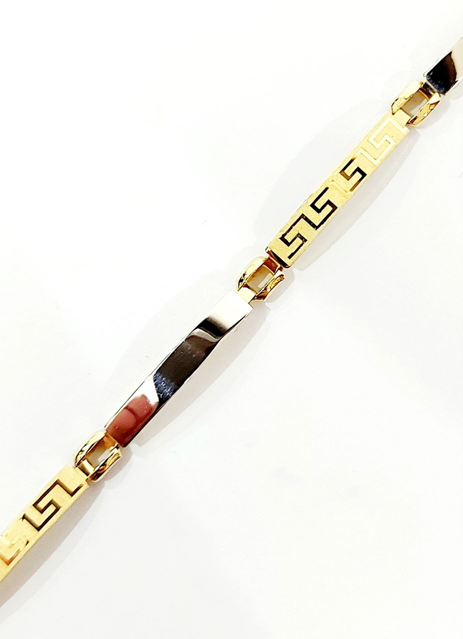 Bracciale Oro bianco e Oro Giallo 18 kt (750) targhette con greca lavorate - Oreficeria