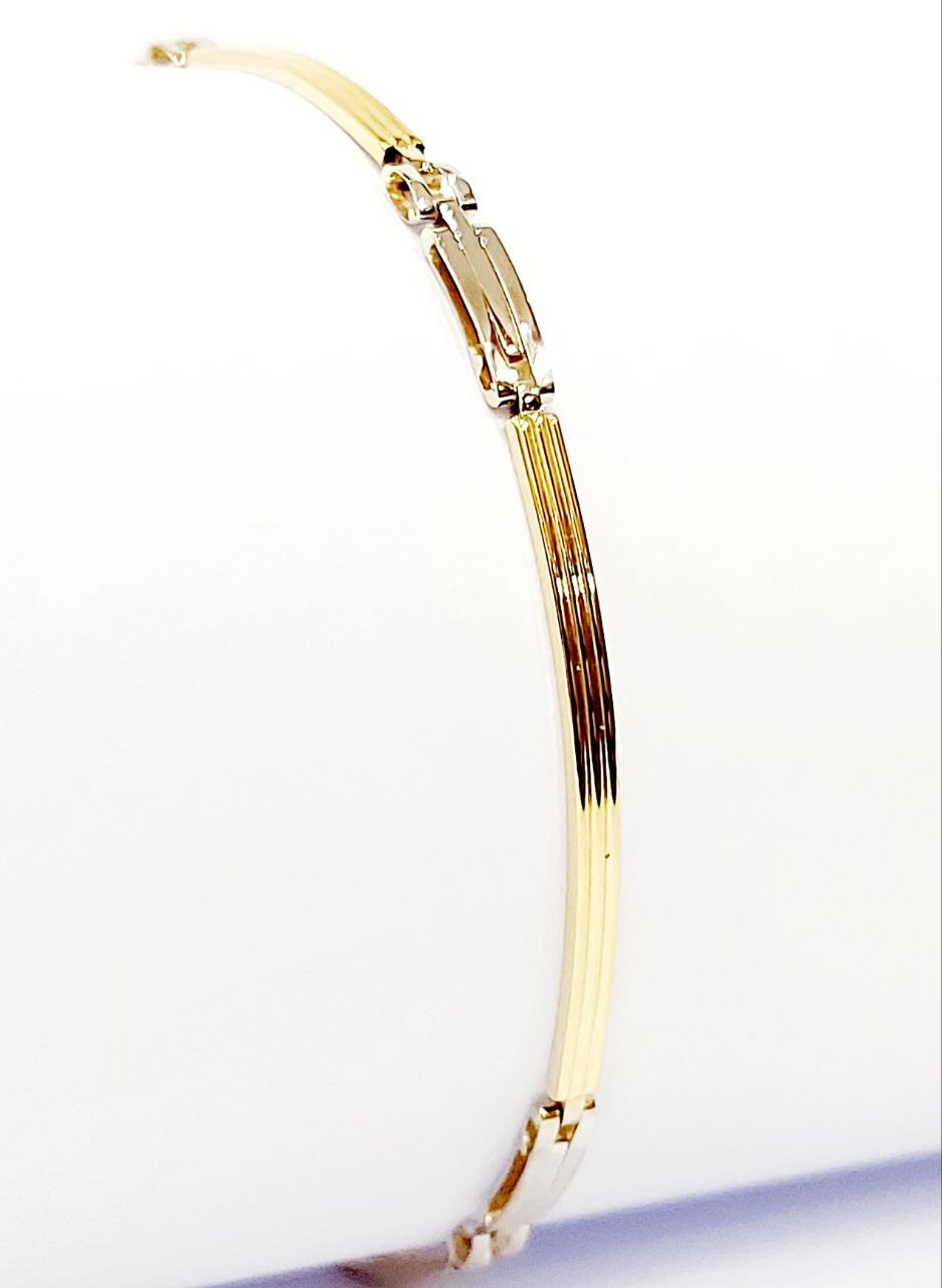 Bracciale Oro bianco e Oro Giallo 18 kt-750 piastre lavorate Uomo -20 cm - Oreficeria