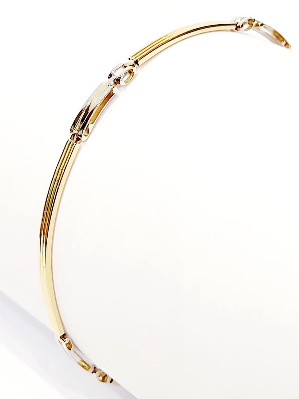 Bracciale Oro bianco e Oro Giallo 18 kt-750 piastre lavorate Uomo -20 cm - Oreficeria