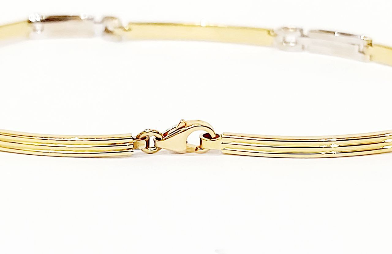 Bracciale Oro bianco e Oro Giallo 18 kt-750 piastre lavorate Uomo -20 cm - Oreficeria