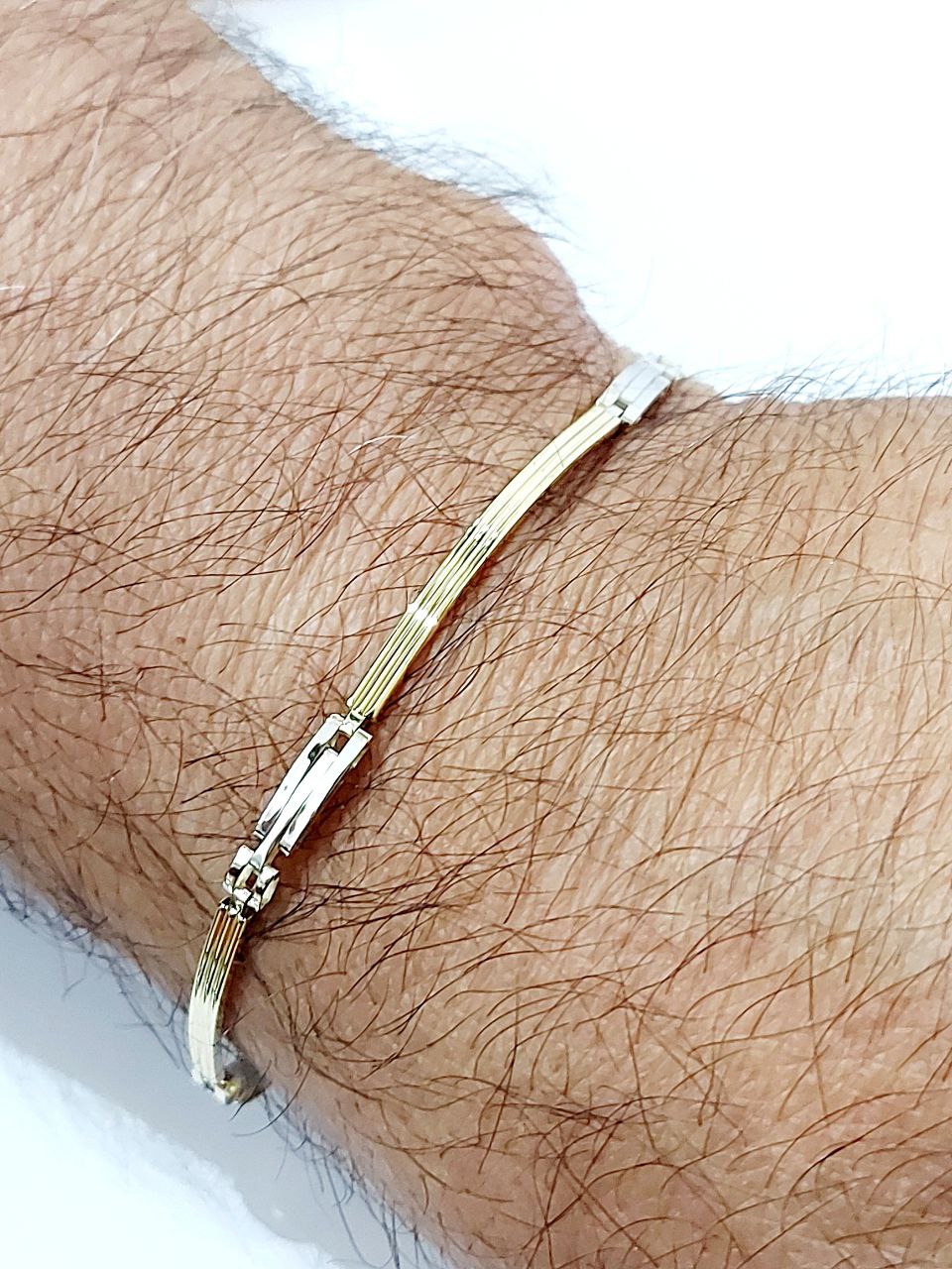 Bracciale Oro bianco e Oro Giallo 18 kt-750 piastre lavorate Uomo -20 cm - Oreficeria