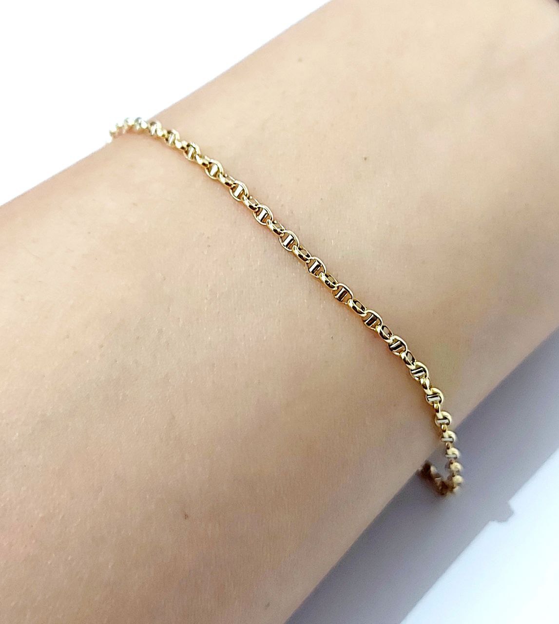 Bracciale Oro Bianco e Oro Giallo 18 kt-750 catena maglia traversino unisex - Oreficeria