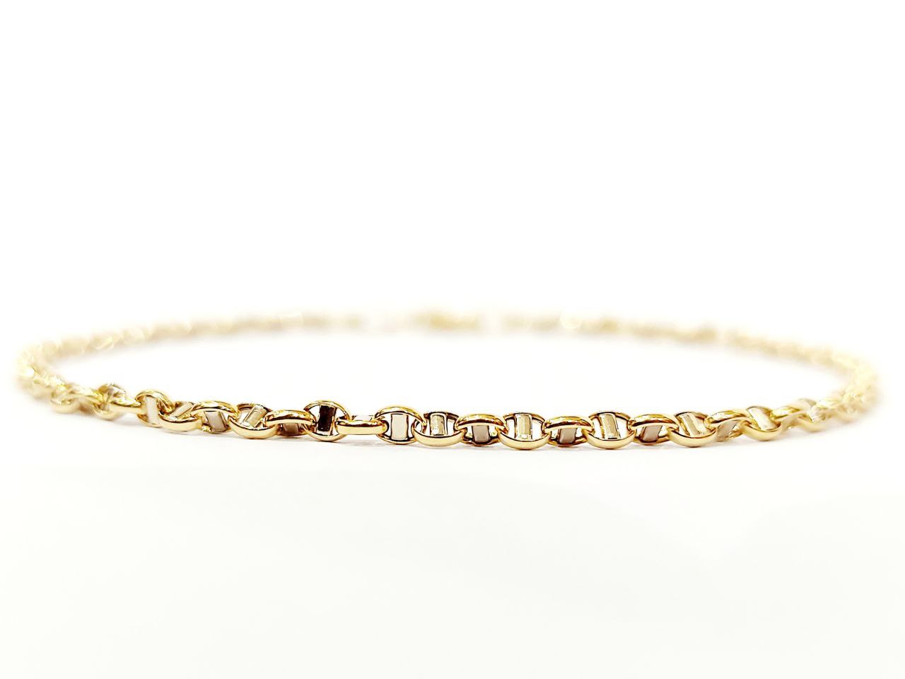 Bracciale Oro Bianco e Oro Giallo 18 kt-750 catena maglia traversino unisex - Oreficeria