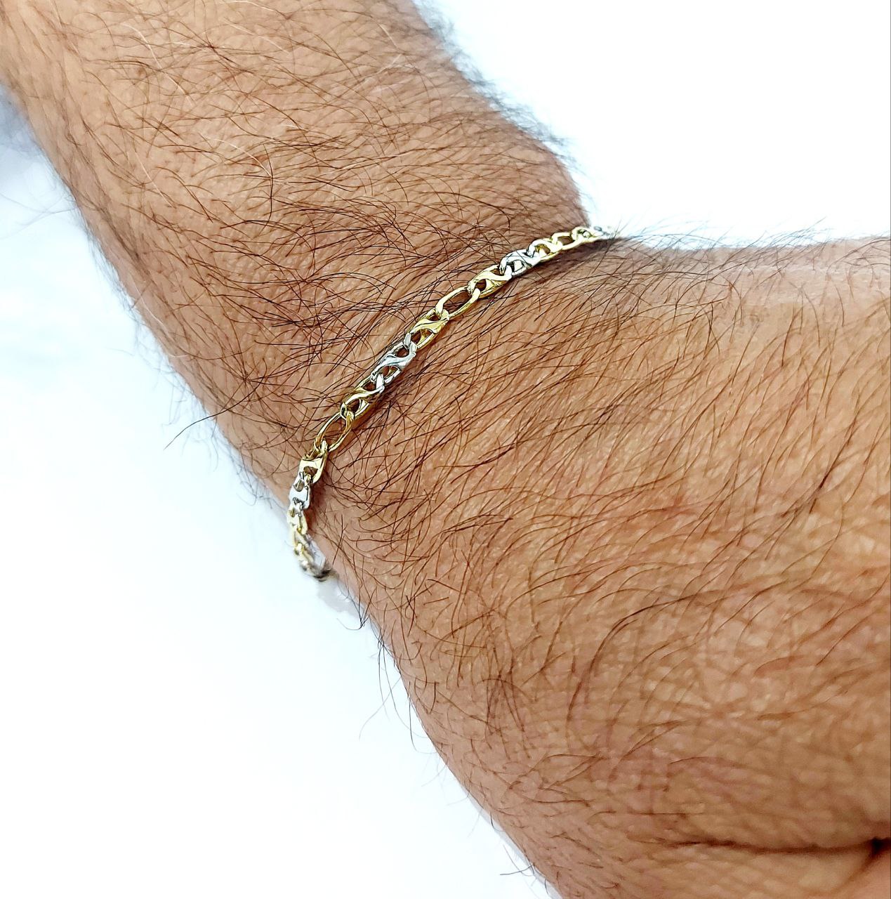 Bracciale Oro bianco e Oro Giallo 18 kt (750) catena piatta - Oreficeria