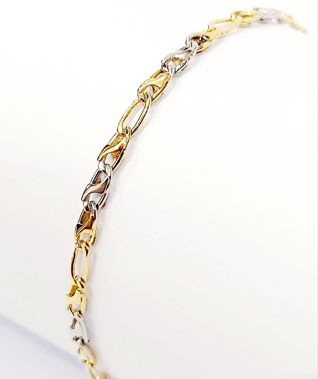 Bracciale Oro bianco e Oro Giallo 18 kt (750) catena piatta - Oreficeria