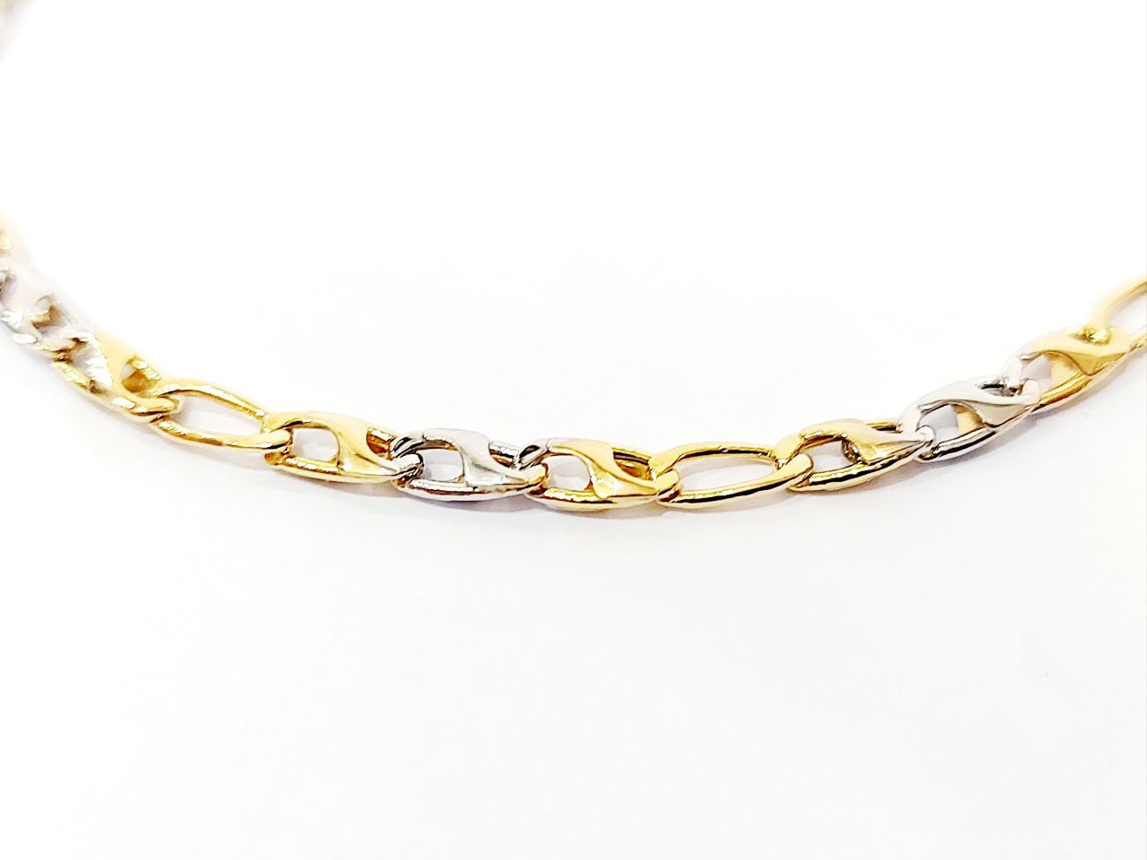 Bracciale Oro bianco e Oro Giallo 18 kt (750) catena piatta - Oreficeria