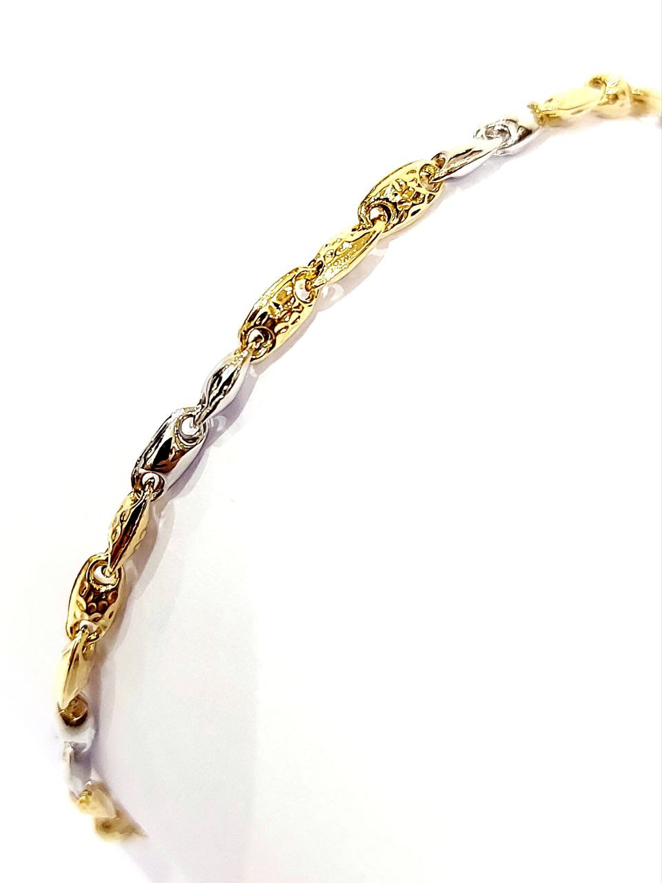 Bracciale Oro Giallo e Oro Bianco 18 kt (750) maglia chicco decorato - Oreficeria