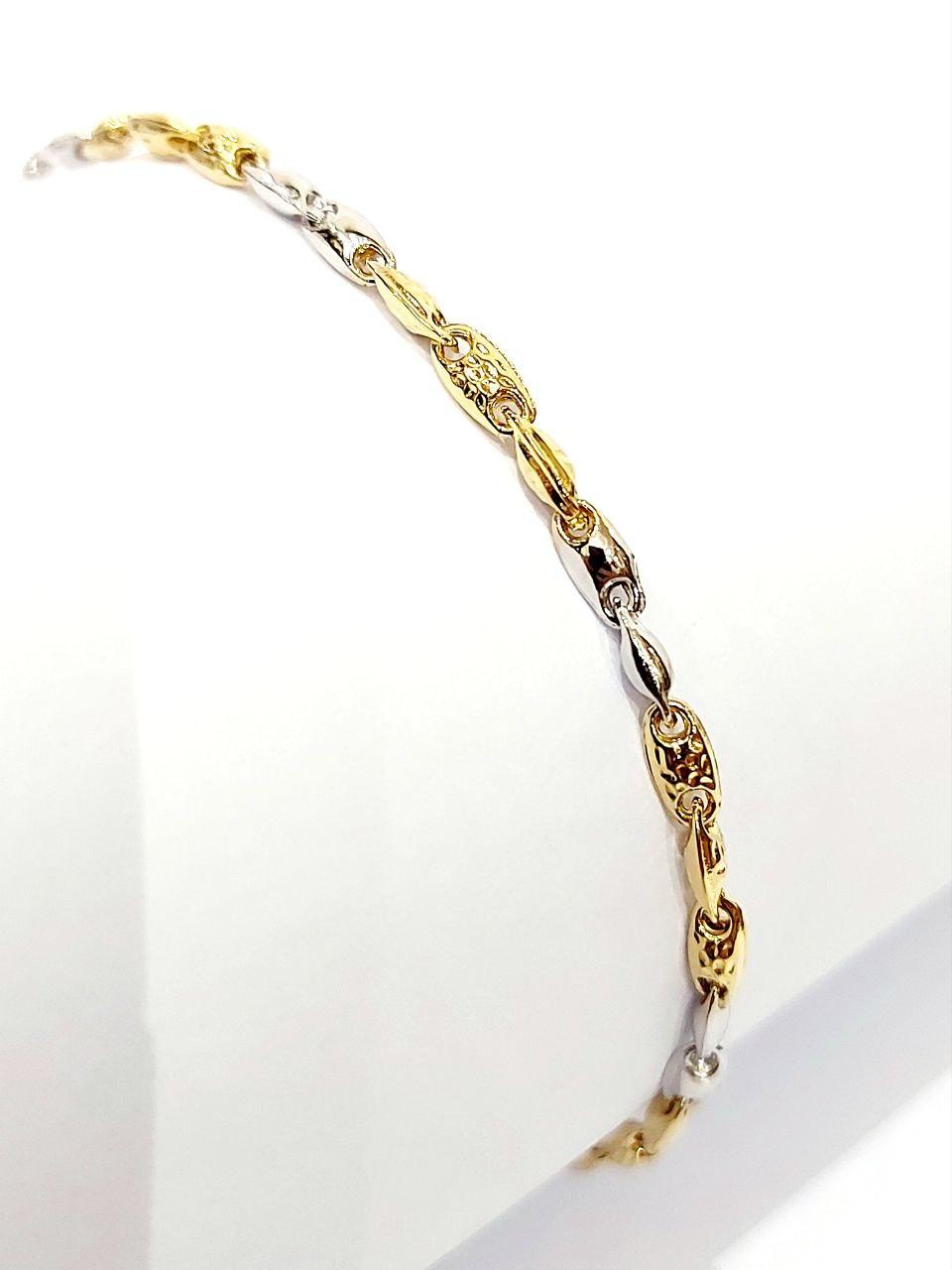 Bracciale Oro Giallo e Oro Bianco 18 kt (750) maglia chicco decorato - Oreficeria
